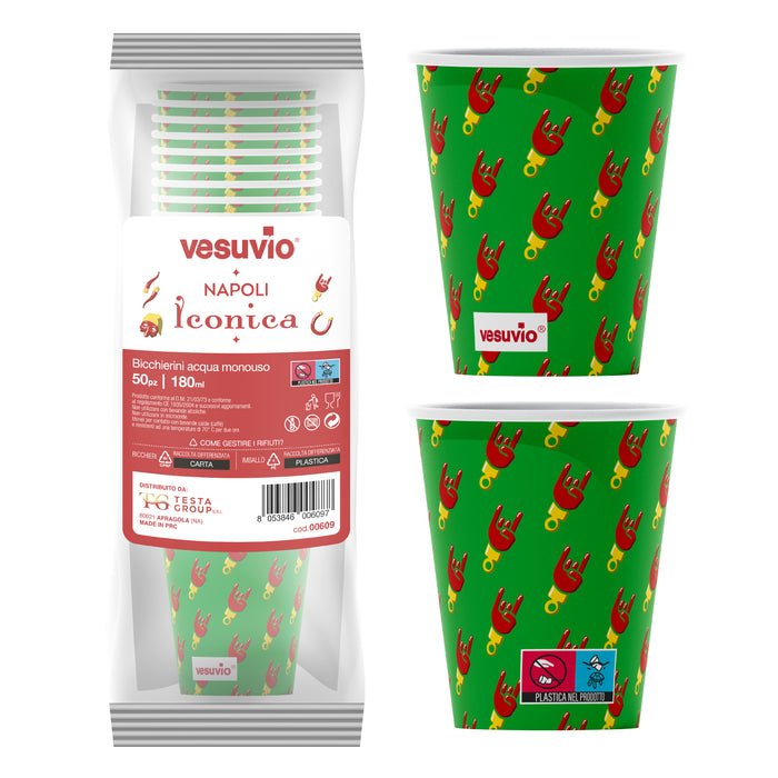VESUVIO - Bicchieri da acqua monouso Corna Portafortuna 50 pz | Napoli Iconica