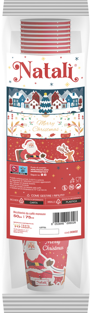 VESUVIO - Natalì Bicchieri monouso da caffè Babbo Natale 50 pz