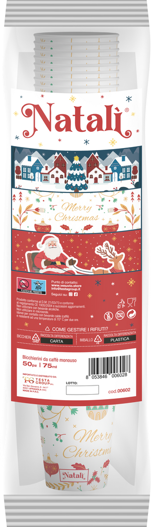 VESUVIO - Natalì Bicchieri monouso da caffè Merry Christmas 50 pz