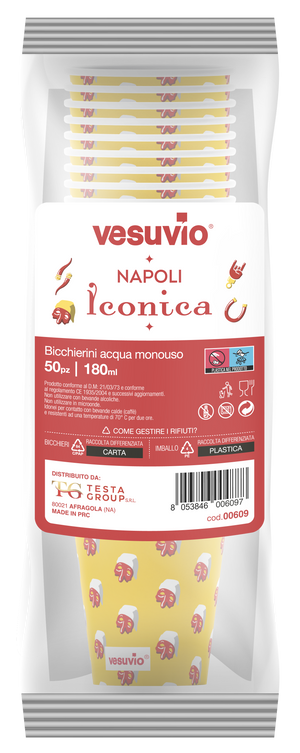 VESUVIO - Bicchieri da acqua monouso Pulcinella 50 pz | Napoli Iconica