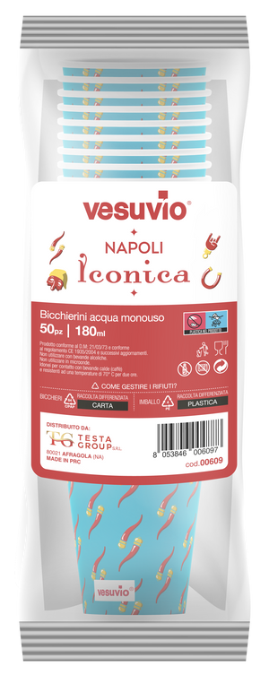 VESUVIO - Bicchieri da acqua monouso Cornicello Portafortuna 50 pz | Napoli Iconica