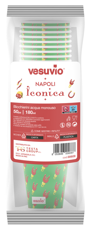 VESUVIO - Bicchieri da acqua monouso Corna Portafortuna 50 pz | Napoli Iconica