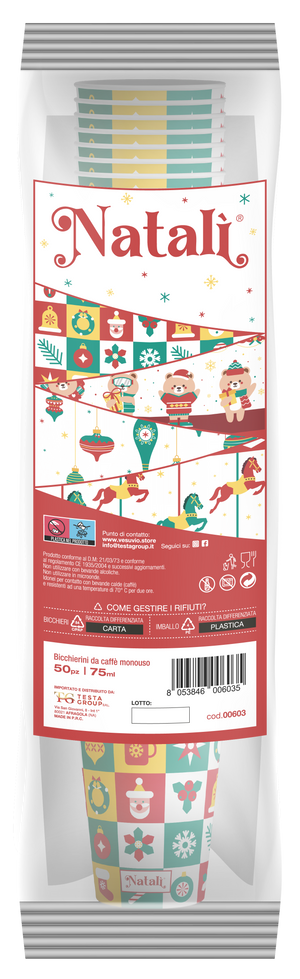 VESUVIO - Natalì Bicchieri monouso per acqua Mosaico Natalizio 50 pz